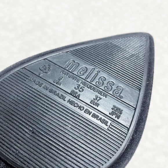 Melissa Black Bootie Drama Flocked Velvet Pointed Toe Heel Ankle Boot Fuzzy - Picture 11 of 12